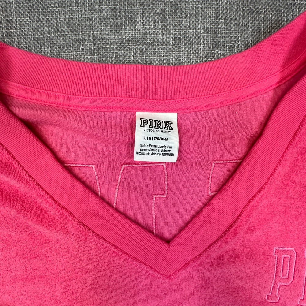 PINK Victoria's‎ Secret Terry Cloth Spirit Jersey Women L Pink V-Neck Oversized - Picture 5 of 9